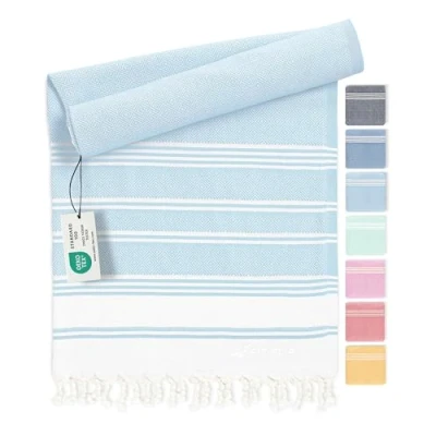Bild av hamam handduk fouta strandhandduk XXL av 100% återvunnen bomull snabbtorkande strandlakan, fouta, turkisk peshtemal perfekt som bastuhandduk och sarong Isblå 100x200cm Diamond