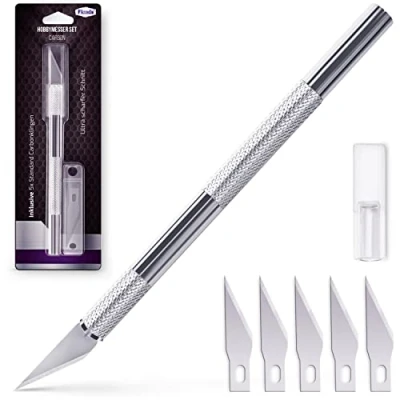 Bild av Filzada ® skalpell med 5x ersättningsblad (standard) hantverkskniv idealisk precision i silver DIY