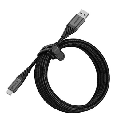 Bild av OtterBox Premium förstärkt och flätad USB A till C kabel, laddkabel för Smartphone Tablet, Ultra tålig, böj flextestad, 3M, Svart