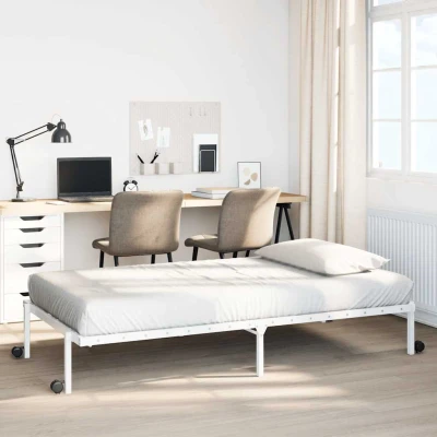 Bild av vidaXL sängram utan madrass hopfällbar vit 90x200 cm stål, metall sängram, vikbar sängbotten, enkelsängram, enkel