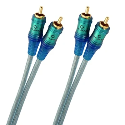 Bild av Oehlbach Ice Blue RCA kabel 1,5 m ljudkabel för skivspelare, hemmabio och HiFi system 2 vägs skärmad av OFC x blå transparent