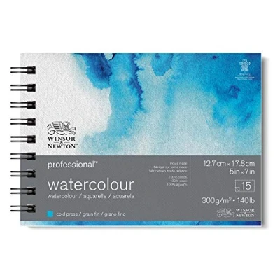 Bild av Winsor &amp; Newton 6662578 Professionellt akvarellpapper i spiralbindning 15 ark 12,7 x 17,8 cm, 300 g/m², finkorn, ljust naturligt vitt papper arkiverbar kvalitet, gulbeständigt