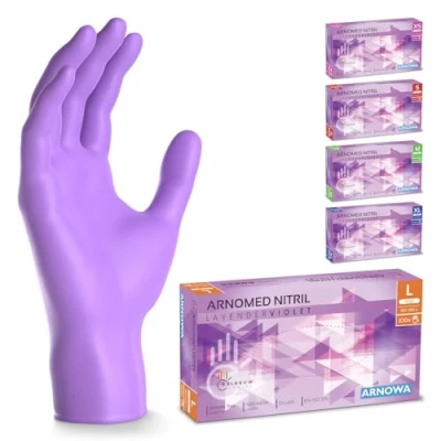 Bild av ARNOMED engångshandskar lila, nitrilhandskar L, med 100 st/box, puderfria, latexfria gummihandskar, finns i XS, S, M, L &amp; XL