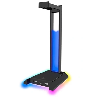 Bild av Speedlink EXCELLO NX Spelhörlursstativ RGB Hörlurshållare med 9 ljuslägen LED, Hörlursstativ usb Hub 2.0 1 c och 2 a portar, Hörlursställ spelare, svart