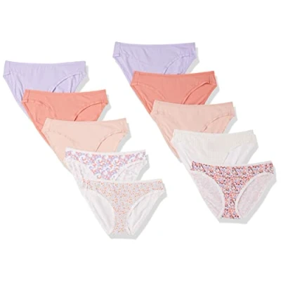 Bild av Amazon Essentials Women&#039;s Bikinitrosor underkläder i bomull (finns plusstorlek), Pack of 10, Blommig/Ditsy blomster/Flerfärgad/Rutig, XXS
