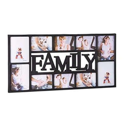 Bild av Relaxdays collageram, fotoram familj, tavelram, bildram flera 10 bilder, personlig fotovägg 36,5 x 72 2 cm, svart färg
