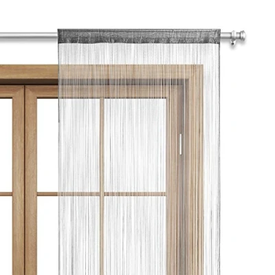 Bild av wometo Trådgardin, dörrgardin, trådar, 90 x 245 cm, grå stångstång oekoTex kan förkortas tvättbar, enfärgad, i många färgglada färger