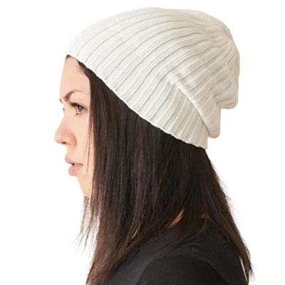Bild av CHARM Fisherman Beanie 100% bomull dam stickad mössa klassisk enkel design räfflad slouchhatt, Vit, En Storlek