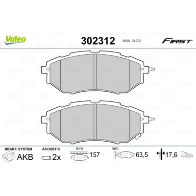 Bild av VALEO 302312 Jeu de plaquettes frein Essieu avant contact signal d&#039;usure inclus avec tôle anti bruit SUBARU: Tribeca, Forester IV, Legacy 4