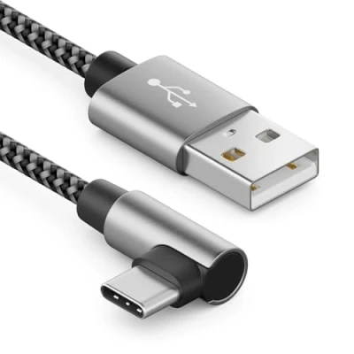 Bild av deleyCON 1m USB A till C Kabel Kontakt 90 Vinklad Laddningskabel för iPhone 15 16 Pro Max Samsung S24 S23 S22 Pixel iPad MacBook Air Surfplattor Switch PS5