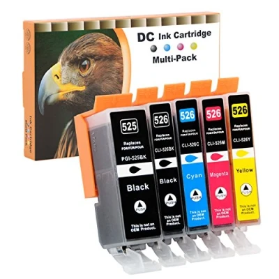 Bild av D&amp;C 5X bläckpatroner kompatibla med Canon PGI 525 CLI 526 för Pixma IP4840, IP4850, IP4900, MG5140, MG5150, MG5240, MX710, MX715, MG6100, MG6150 MG6200 IP4950 IX6550 MG5250 MG5300 MG5340 MG5350