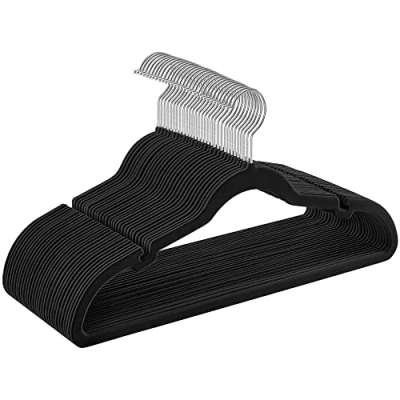 Bild av SONGMICS Sammethängare, 30 delat set, halkfria, axelspår, byxstång, 360 vridbar krok, 0,6 cm tjock, 43 lång, svart CRF029B03