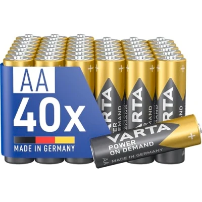 Bild av VARTA Batterier AA, paket med 40, Power on Demand, Alkalisk, 1,5V, ekologiska förpackningar, för datortillbehör, Smart Home enheter, Made in Germany