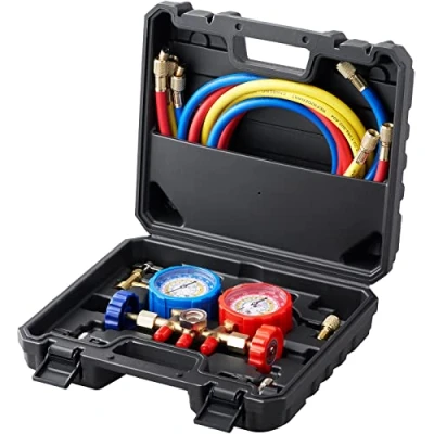 Bild av VEVOR 3 Way AC Diagnostic Manifold Gauge Set Fits for R134A, R22, R12, R502 Refrigerant, with 5 ft Hoses, Couplers, Can Tap Car A/C System Automotive Air Conditioning Maintenance