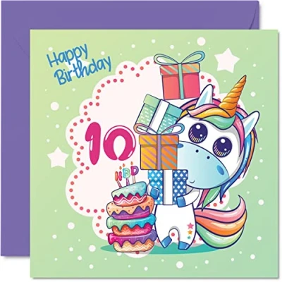 Bild av 10:e födelsedagskort flicka magisk enhörning grattis på 10 år gammal flicka, flickors för henne, 145 mm x gratulationskort dotter systerdotter barnbarn barn