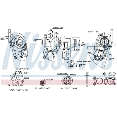 Bild av NISSENS 93559 Turboaggregat avgasturbo (ATL), med linjär positionssensor (LPS) oljekylt pneumatisk packningar PEUGEOT: 308 SW 2, 208 I Hatchback