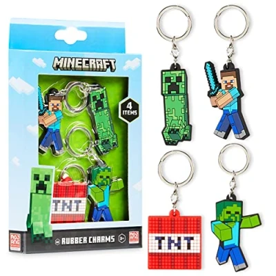 Bild av Minecraft Kids Keyrings and Silicone Wristband Set Creeper Key Chain of 4, Collectables Gaming Presents, En storlek, Multi Keyring