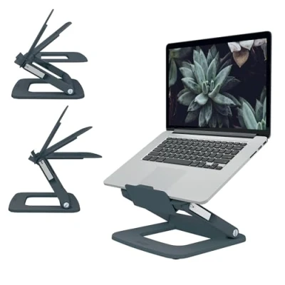 Bild av Leitz Ergo höjdjusterbar multivinkel laptopstativ, för 13 tum 15 bärbara datorer, 80% återvunnen plast, 6 höjd och vinkelkombinationer, kompakt stativ, 100% återvinningsbar, mörkgrå, 64240089