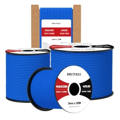 Bild av Brotree 3mm Paracord 425 30M 100% Nylonrep 3 Trådar Sladd Typ II för Utomhus, Hundkoppel, DIY, Hantverk 192kg Brottlast (Mörkblå)