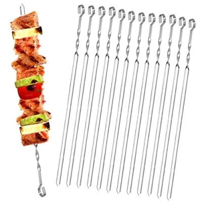 Bild av Homealexa 38 cm grillspett, 20 st Kebab spett i rostfritt stål, återanvändbara platta metallspett, med väska, metallkebab pinnar BBQ för utomhusgrillning, familjefest, Shish Kabob