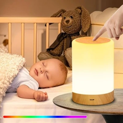 Bild av 256 färger LED touch sänglampa, dimbar, varm/kall läge, trådlös och uppladdningsbar USB nattlampa för vuxna, perfekt sovrum barnanvändning