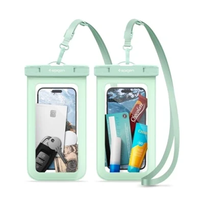 Bild av Spigen Aqua Shield Vattentät Mobilväska Vattentätt Mobilfodral [2 stycken] undervattensfodral vattenskydd IPX8 kompatibel med iPhone, Galaxy, Xiaomi, Google Smartphones Grön