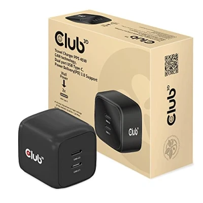 Bild av Club 3D CAC 1909EU reseladdare PPS 45W GAN teknik, dubbel anslutning USB Type C, Power Delivery (PD) 3.0 stöd
