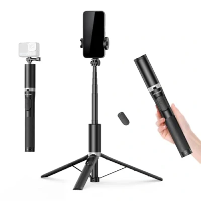 Bild av ATUMTEK 161 cm Selfie Stick stativ med avtagbar mobiltelefonhållare och fjärrkontroll, kompatibel iPhone, Samsung Android smartphones, batteridriven, svart
