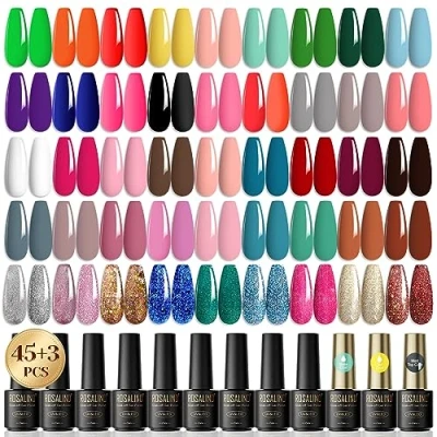 Bild av ROSALIND 48 st halvt permanent nagellack, 45 färger mini grön orange gul blå lila glitter UV gel nagellack LED Soak Off för nybörjare nagelkonst gör det själv