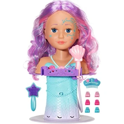 Bild av BABY born Sister Mermaid stil huvud, perfekt för barns händer, främjar kreativitet, empati och sociala färdigheter, 3+ år, Inkluderar sjöstjärnformad hårborste, Tiara &amp; hårspel, 37 cm