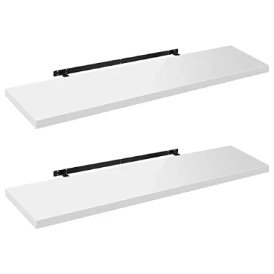 Bild av WOLTU Vägghyllor, set med 2 vägghylla, flytande hylla, bokhylla, DVD skivor, träpanel, 110 x 22,9 3,8 cm, vit, RG9483ws