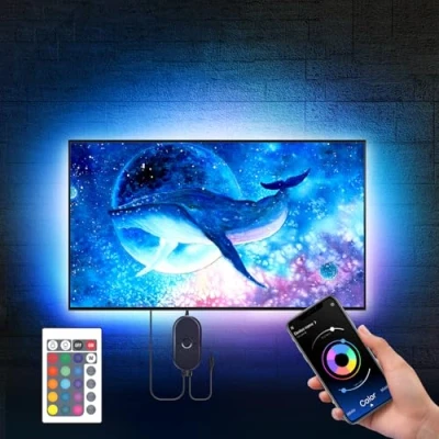 Bild av Mexllex LED TV band 5M, remsa 5050 RGB SMD Flerfärgad bakgrundsbelysning med fjärrkontroll app för 75 85 tum HDTV, USB driven