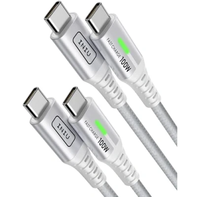 Bild av INIU usb C kabel, [2m+2 m] 100 W 5A PD QC4 till snabbladdningskabel, flätad nylon typ dataladdare för MacBook iPad Pro Air iPhone 15, Samsung Galaxy S21, S23, S24, Huawei Plus.