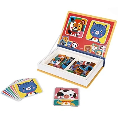 Bild av Janod Magnéti&#039;Book Mix &amp; Match Magnetic Educational Game, Animal Theme 8 Animals to Put Together 72 Magnets, Many Combinations Possible Creations from 3 Years Old, J02587