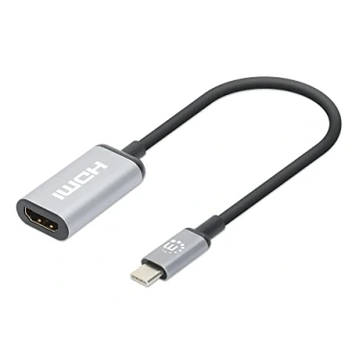 Bild av Manhatten 4K@60Hz USB C till HDMI adapter 3.2 typ kontakt uttag, aktiv omvandlare, aluminium, 15 cm, svart