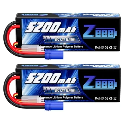 Bild av Zeee 2s lipo batteri 5200 mAh 7,4V 80C RC batteri, med EC5 kontakt, för Evader BX billastbil LKW Truggy hobby (2 paket)