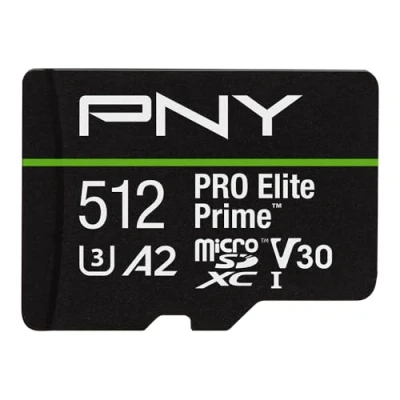 Bild av PNY 512GB PRO Elite Prime Class 10 U3 V30 A2 microSDXC Flash minneskort + SD adapter upp till 200 MB/s, Klass 10, U3, V30, A2, 4K UHD, Full HD, UHS I