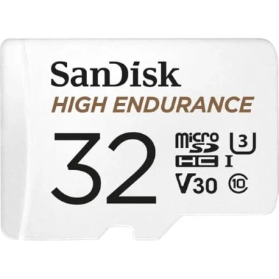 Bild av SanDisk HIGH ENDURANCE Video Monitoring for Dashcams &amp; Home 32 GB microSDHC Memory Card + SD Adaptor, Up to 100 MB/s read and 40 Write, Class 10, U3, V30, White