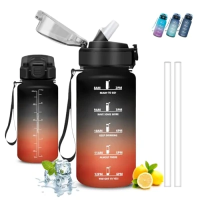 Bild av Vattenflaska för barn, vattenflaska, 500 ml, läckagesäker, barnflaska, med säkerhetslås, återanvändbar, flaska sugrör, skola, café, kontor, camping, sport