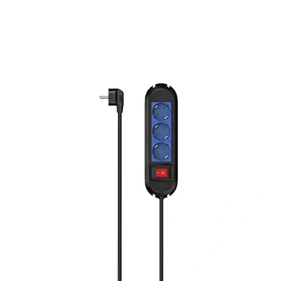 Bild av Hama 3 Vägs Grenuttag Med Strömbrytare Väggmontering, 1,5 m Kabel, Kontaktskydd, Upplyst, 45 Svart Blå