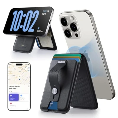 Bild av ESR för Magsafe Wallet, magnetisk Geo iPhone plånbok med full Find My funktionalitet, upp till 3 000 g magnetstyrka, plånboksspårare justerbart stativ, 15/14/13/12 serien, svart