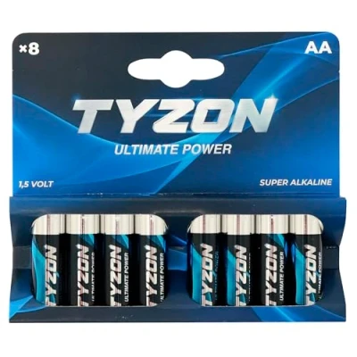 Bild av TYZON AA alkaliska batterier, 8 stycken hållbara engångsbatterier för hushålls och elektronikutrustning