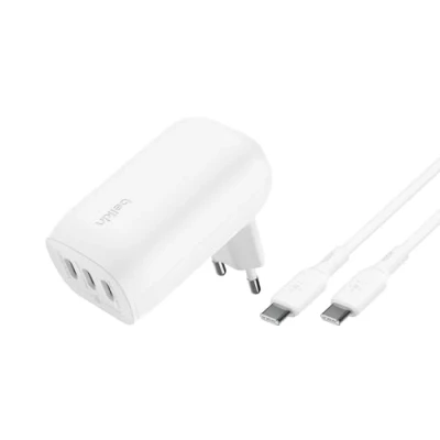 Bild av Belkin BoostCharge väggladdare med tre USB C portar och PPS 67 W, snabbladdare PD 3.1 för iPhone 15 serien, MacBook Pro, AirPods, Galaxy, m.fl., kabel A till medföljer