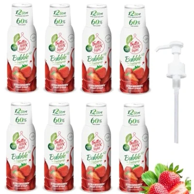 Bild av 8 pack Light Low Carb Fitness Sirap från FruttaMax Noll socker Med Stevia 50 60% fruktinnehåll (8 x 500ml) Jordgubbe Light)
