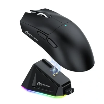 Bild av ATTACK SHARK X11 spelmus med magnetisk laddningsdocka, PixArt PAW3311 spelsensor, BT/2.4G trådlös/trådbunden spelmus, 22000 DPI, kontorsmöss gamermöss för Win11/Xbox/PS/Mac (svart)