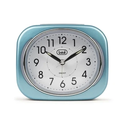 Bild av Trevi Retro säng /reseväckarklocka med LED bakgrundsbelysning och tyst svepande sekundvisare, vit, 10 x 3,6 8 cm