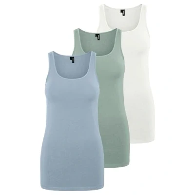 Bild av VERO MODA dam VMMAXI My Soft Long Tank TOP GA 4 10265024, Grön/Blå/Vit (1x Jadeite / 1x Blue Fog/1x Snow White), XL