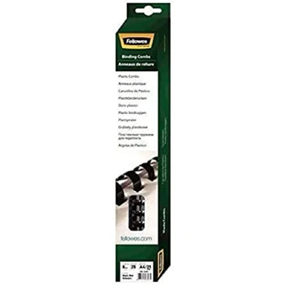 Bild av Fellowes Bindande rygg för plastbindning, 8 mm diameter, 21 ringar, A4 dokument, svart, förpackning med 25 stycken