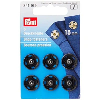 Bild av Tryckknappar i mässing att sy på [6 Stk Ø15 mm] Prym svart