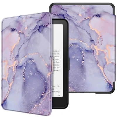 Bild av Fintie fodral för 7 tum Kindle (12. generationen) 2024 och Colorsoft Signature Edition (1:a generationen), lätt skyddsskal med bil sömn/väckning, ocean marmor